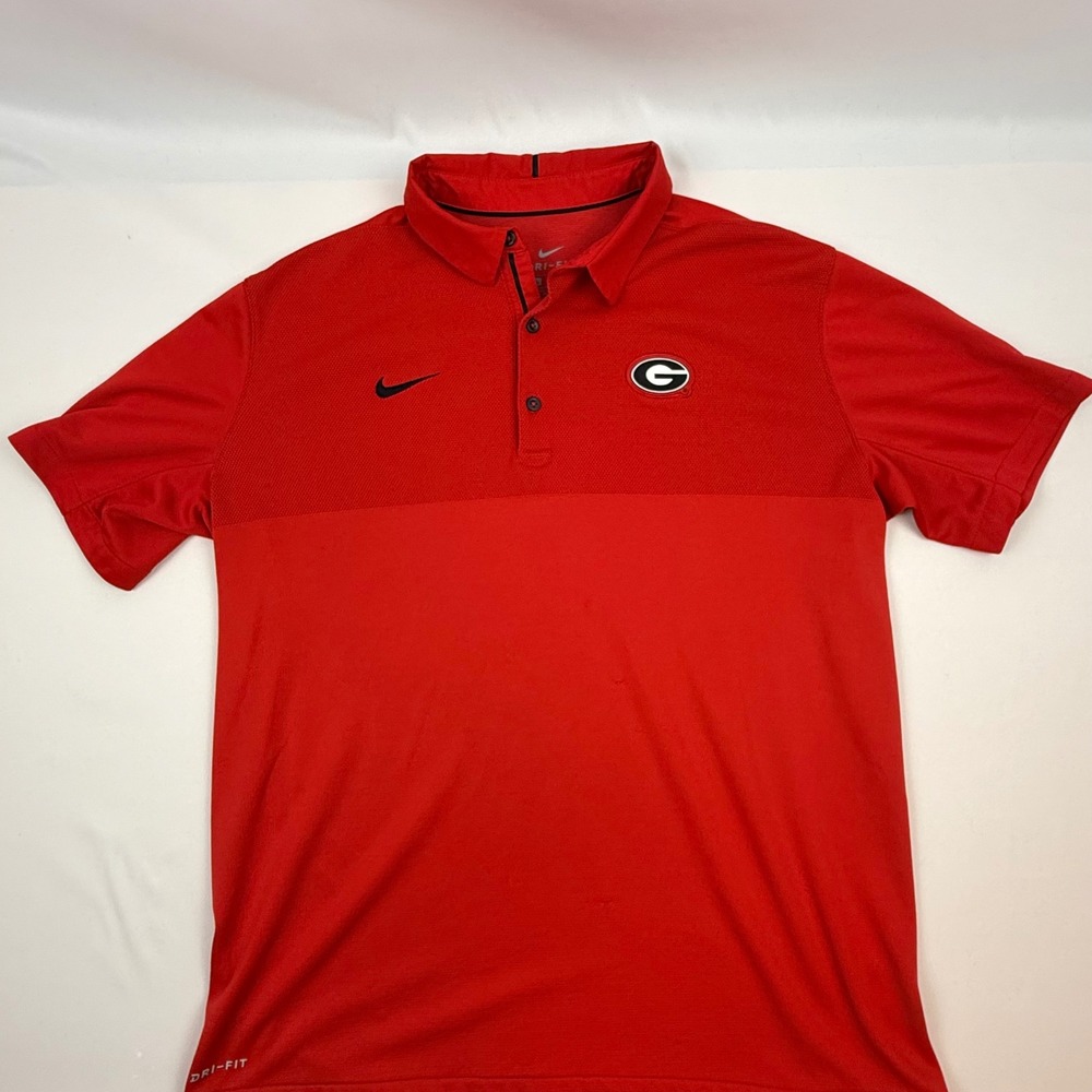 Nike Dri Fit Georgia Bulldogs Polo‎ Shirt Men Large Red Short Sleeve Golf NCAA